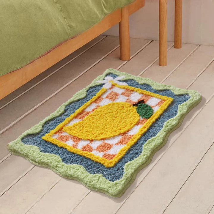 Rynx | Padded Fruit Bathroom Mat Soft Fluffy Grid Carpet Bedroom Nightstand Rug Door Floor Non-Slip Mat Aesthetic Home Warm Decoration