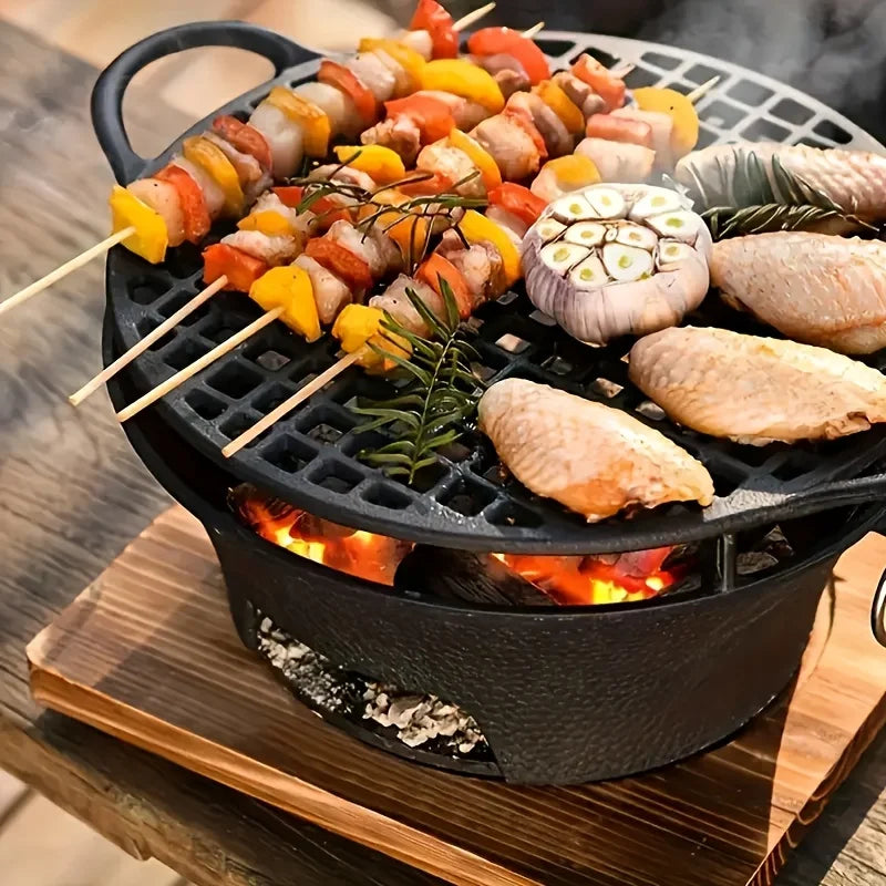 Lisslune | Rundgrill, tragbarer Campingkocher, Picknickgrill, Familiencamping, Desktop kleiner Kohlen-Grill
