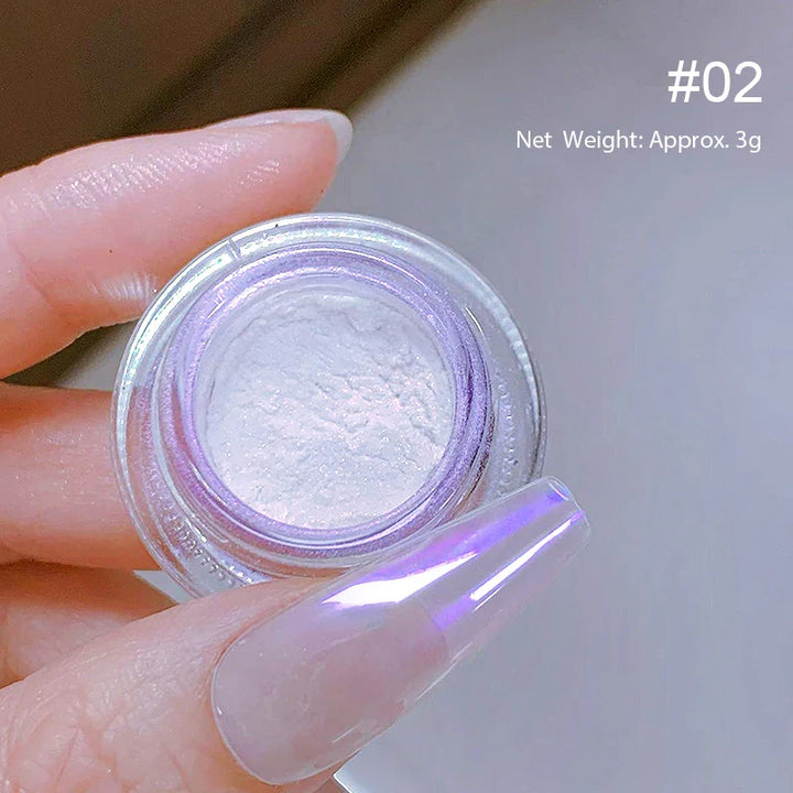 Rynx | Aurora Pearl White Nails Glitter Dust Chrome Gradient Rubbing on Powder Mirror Reflective Magnetic Pigment Nail Art Decorations