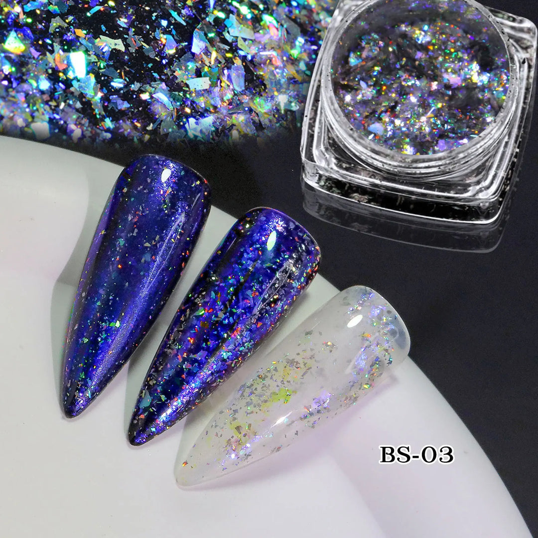 Rynx | 1 Glass Chameleon Nail Flakes Irregular Aluminum Foil UV Gel Polish Nail Sequins Paillettes Manicure Art Decoration Glitter Powder