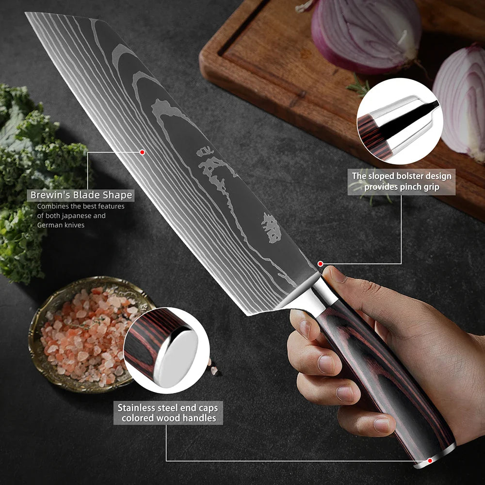 Skorter | XITUO Kitchen Knife Set - 1-9PCS 7Cr17Mov Stainless Steel Chef, Santoku & Fruit Knives with Ergonomic Pakkawood Handle