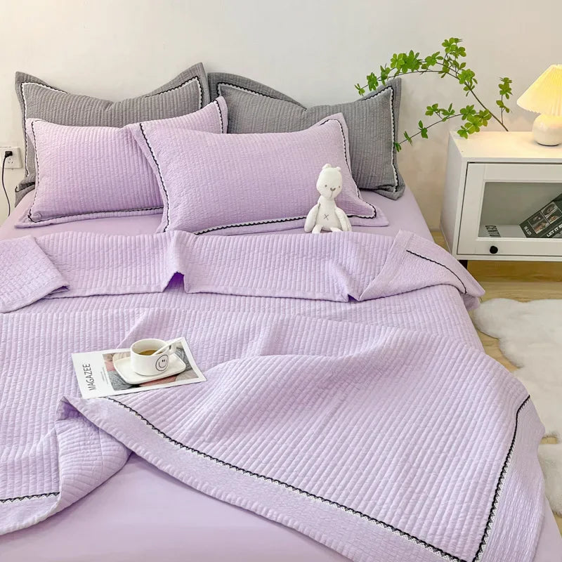 Rynx French Style Quilted Single Double Blanket for Summer Bubble Yarn Air Conditioning Queen Quilt Elegance Princess Thin Comforter