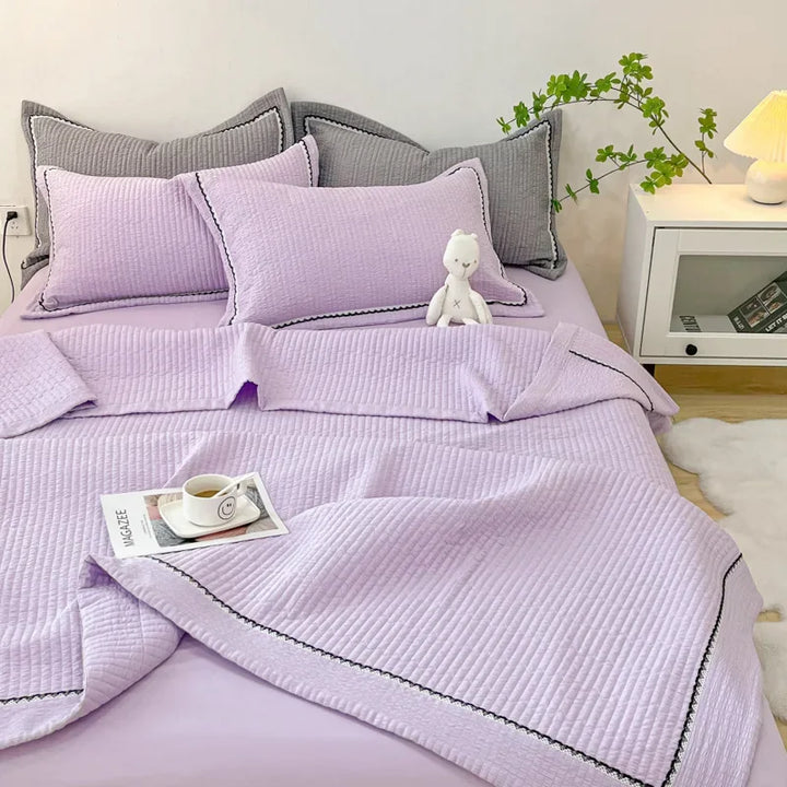 Rynx French Style Quilted Single Double Blanket for Summer Bubble Yarn Air Conditioning Queen Quilt Elegance Princess Thin Comforter