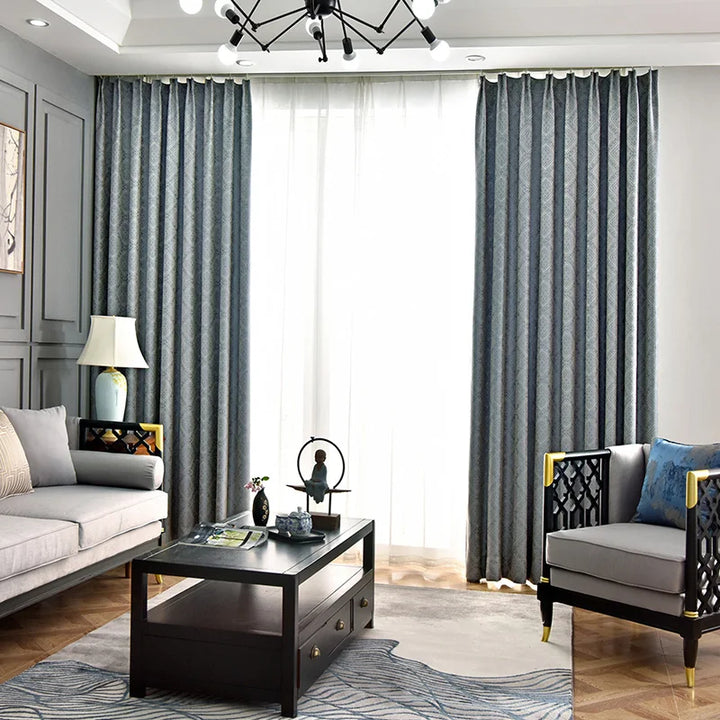 Rynx | Blue Luxury Living Room Jacquard Curtains Ornate Pattern Bedroom Curtain Blackout Curtains Balcony Thick Chenille Curtain шторы