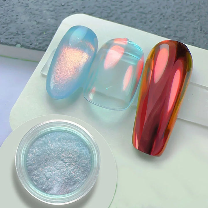 Rynx | Neon Rainbow Chrome Glitter Nails Aura Clear Mirror Effect Neon Chameleon Nail Powder for Manicure Decoration Friction Dust