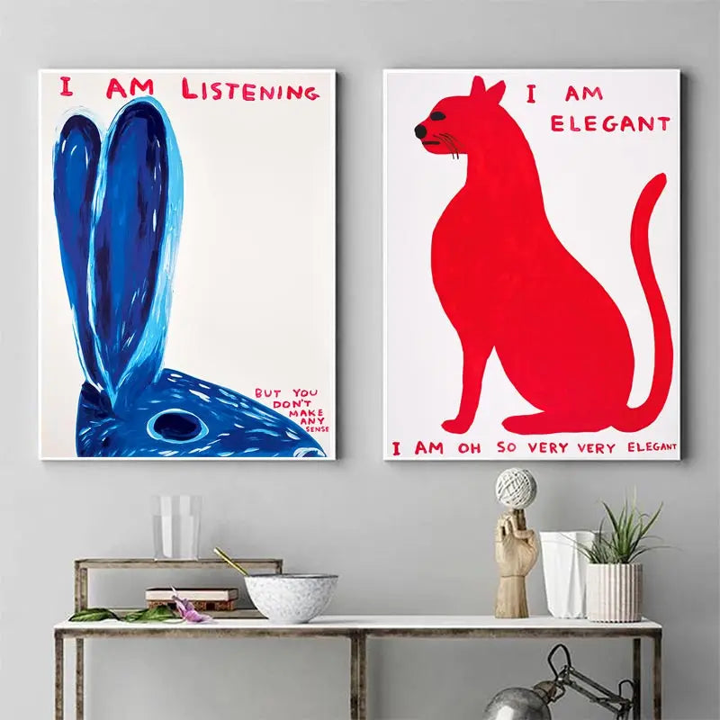 Lisslune | David Shrigley Rabbit Cat Wine Biscuit Train Wall Art Abstract Prints Canvas Painting Nordic Poster Pictures Living Room Decor