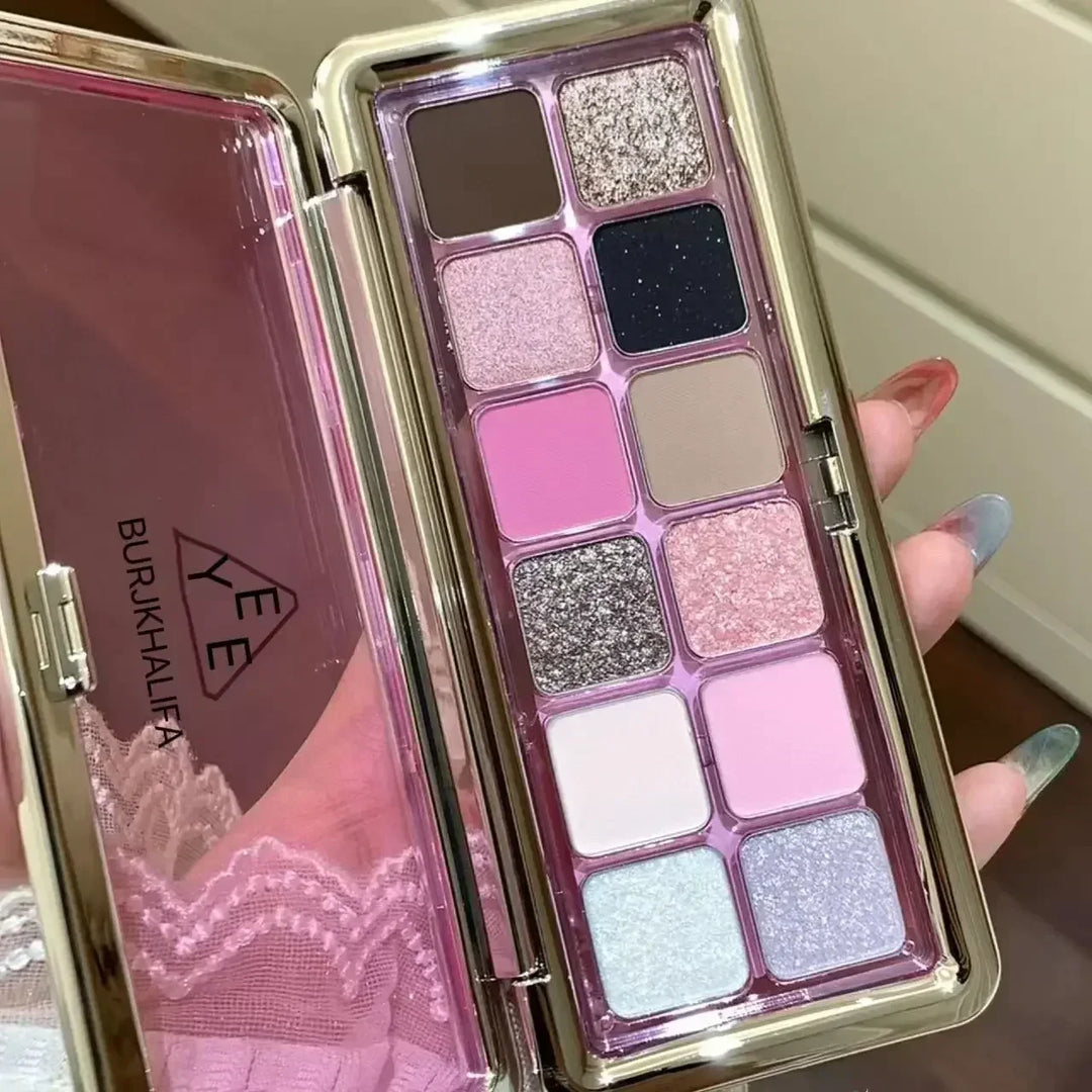 Rynx | Cement 12-Color Eyeshadow Palette Matte Pearl Glitter Earth Tone Cold Tea Brown Waterproof Eyeshadow Shiny Korean Makeup
