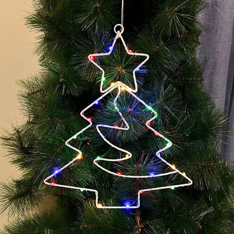 Rynx Christmas Tree Iron Frame LED Light String Window Hanging Ornament 2024 Christmas Decoration for Home 2025 New Year Party Supplies