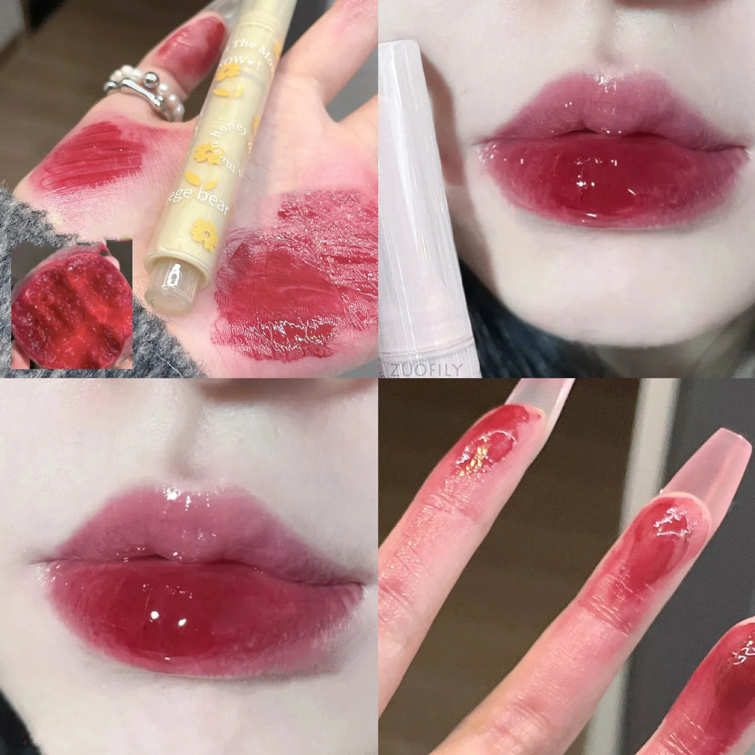 Rynx | Jelly Tint Mirror Lipstick Lip Gloss Non-sticky Cup Mirror Lip Color Heart-shaped Lipstick Moisturizing Lip Gloss Long-lasting
