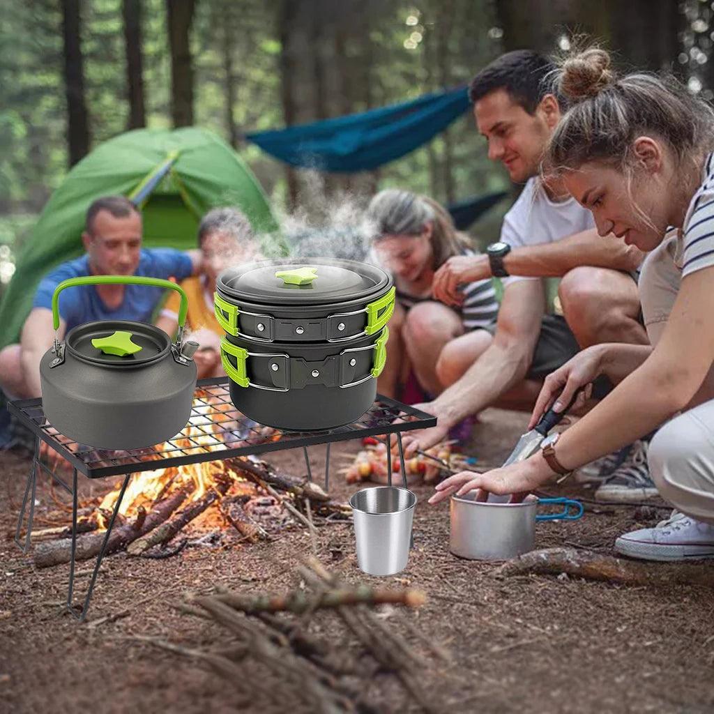 Lisslune | All-in-one Portable Camping Cook Set with Non-stick Cookware, Kettle and Foldable Cutlery for Outdoor Sports Adventures
