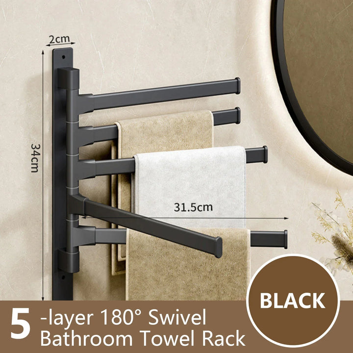 Lisslune | Bathroom Towel Holder Rotatable Towel Rack Space Aluminum 1/2/3/4/5-Bar Towel Holder Kitchen Shelf Kitchen Hanging Shelf Wall Mounted