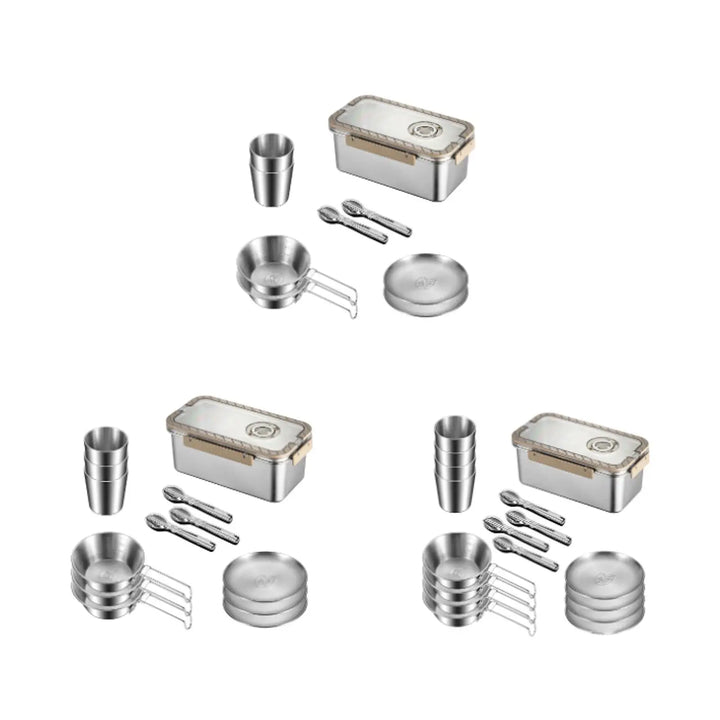 Lisslune | Camping Messware Kit Stainless Steel Dinnerware with Storage Box – CampSet