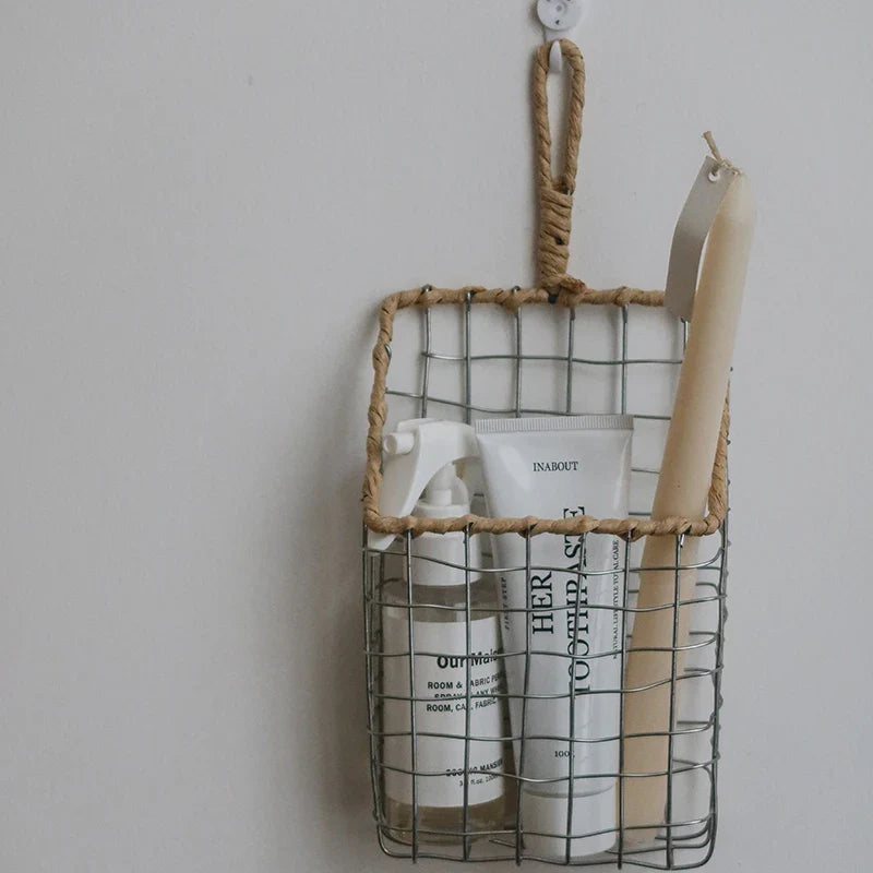 Rynx | Nordic hanging storage basket handcrafted metal organizer kitchen tableware small items snacks support home decor accessories