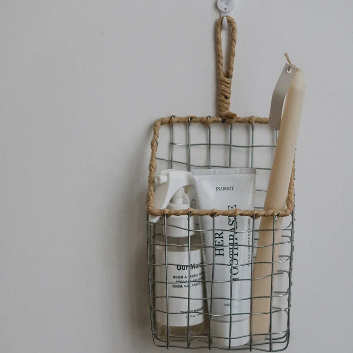 Rynx | Nordic hanging storage basket handcrafted metal organizer kitchen tableware small items snacks support home decor accessories
