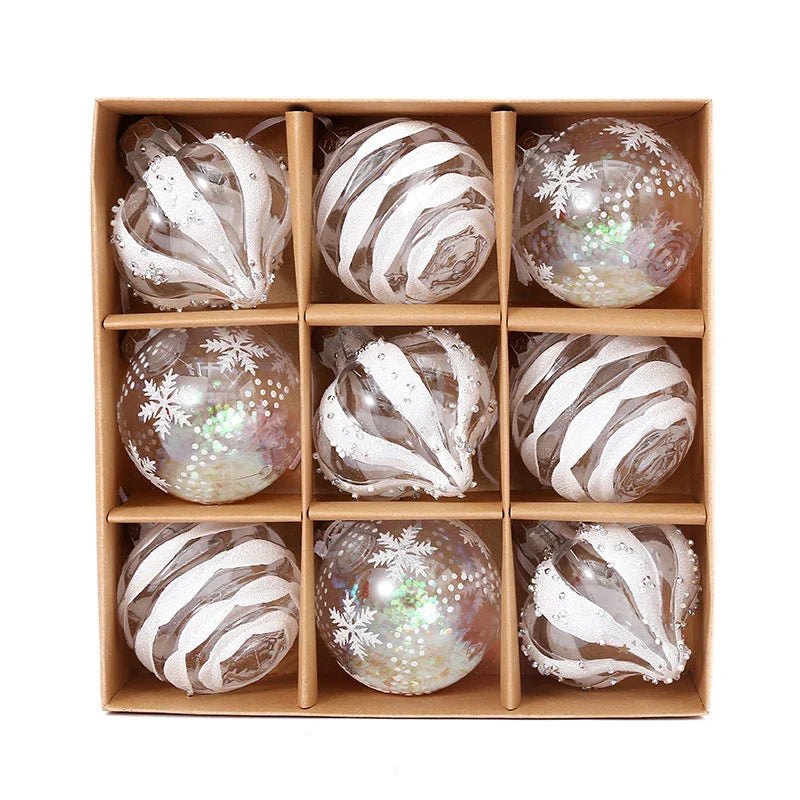 Rynx 9PCS 8CM Christmas Balls Decorations Champagne White Xmas Tree Hanging Ornaments Pendants 2025 New Year Party Home Decor Navidad