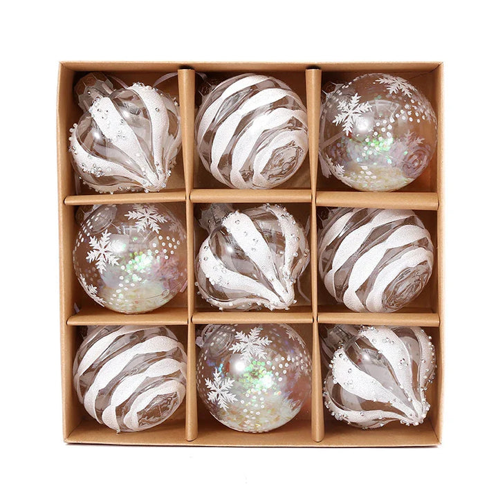 Rynx 9PCS 8CM Christmas Balls Decorations Champagne White Xmas Tree Hanging Ornaments Pendants 2025 New Year Party Home Decor Navidad