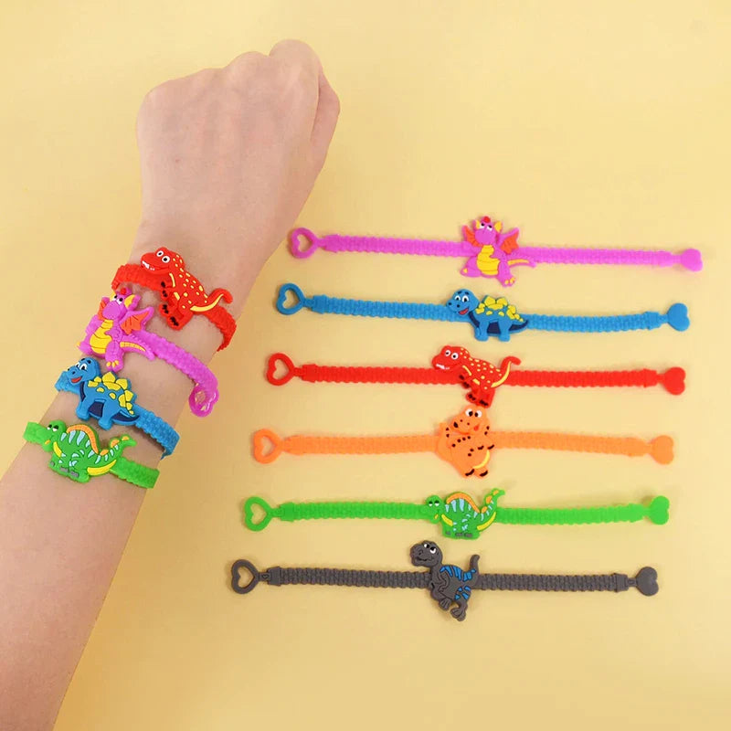 Rynx 6 Piece Dinosaur Party Rubber Bracelets Rings Kids Boys Jungle Dino Theme Birthday Party Decorations Gifts for Guests