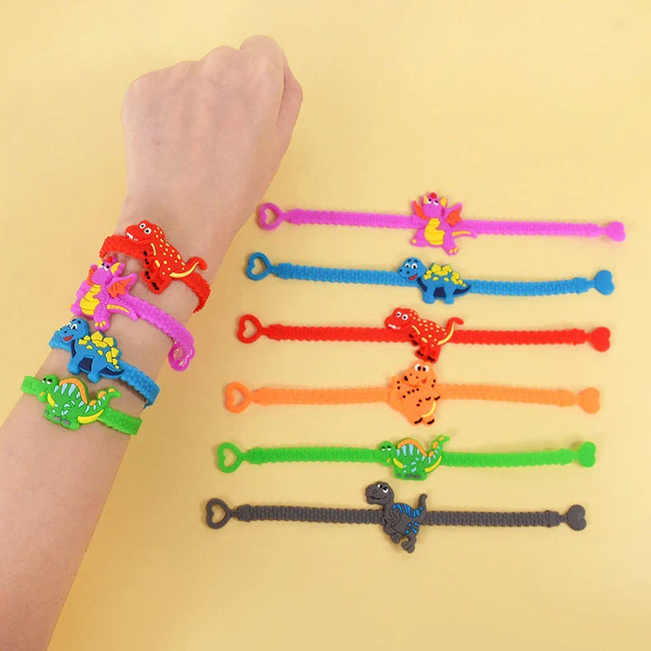 Rynx 6 Piece Dinosaur Party Rubber Bracelets Rings Kids Boys Jungle Dino Theme Birthday Party Decorations Gifts for Guests