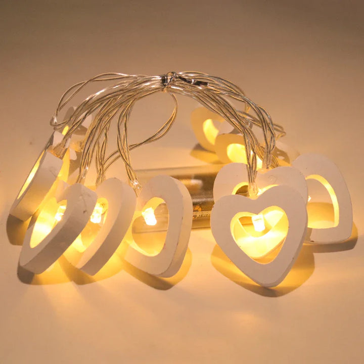 Rynx | 10 LED Love Heart String Lights Valentine's Day Wooden Light Garland LED String Lights Wedding Party DIY Decoration Supplies Props