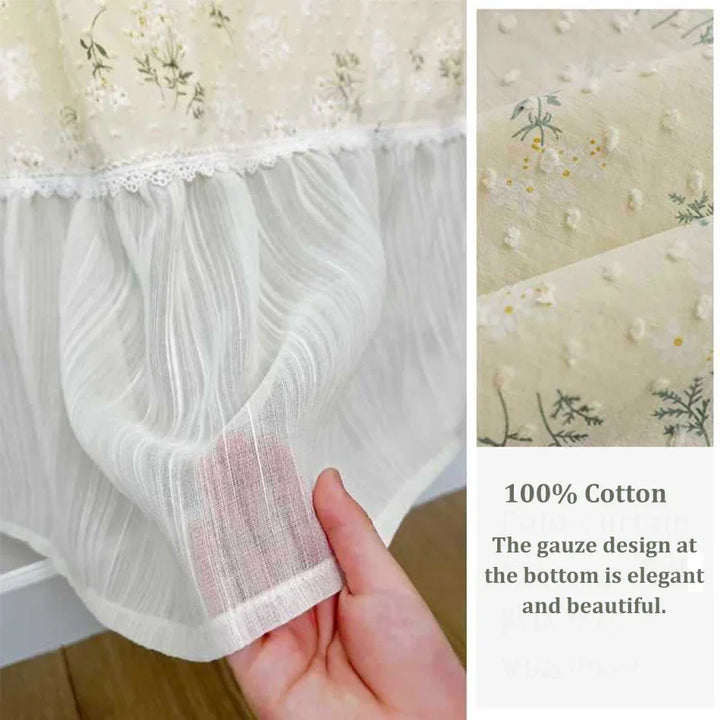 Rynx | French Chiffon Ruffled Scarf Short Curtain Pole-Passing Floral Half Curtain Kitchen Café Living Room Bay Window Cabinet Curtain