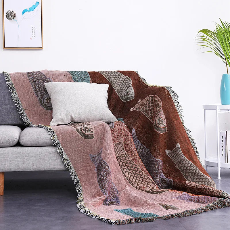 Rynx | Textile City Ins Modern Simple Koi Fish Pattern Sofa Towel Home Decor Throw Blanket Comfortable Soft Carpet Dustproof Blanket