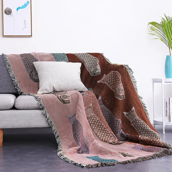 Rynx | Textile City Ins Modern Simple Koi Fish Pattern Sofa Towel Home Decor Throw Blanket Comfortable Soft Carpet Dustproof Blanket