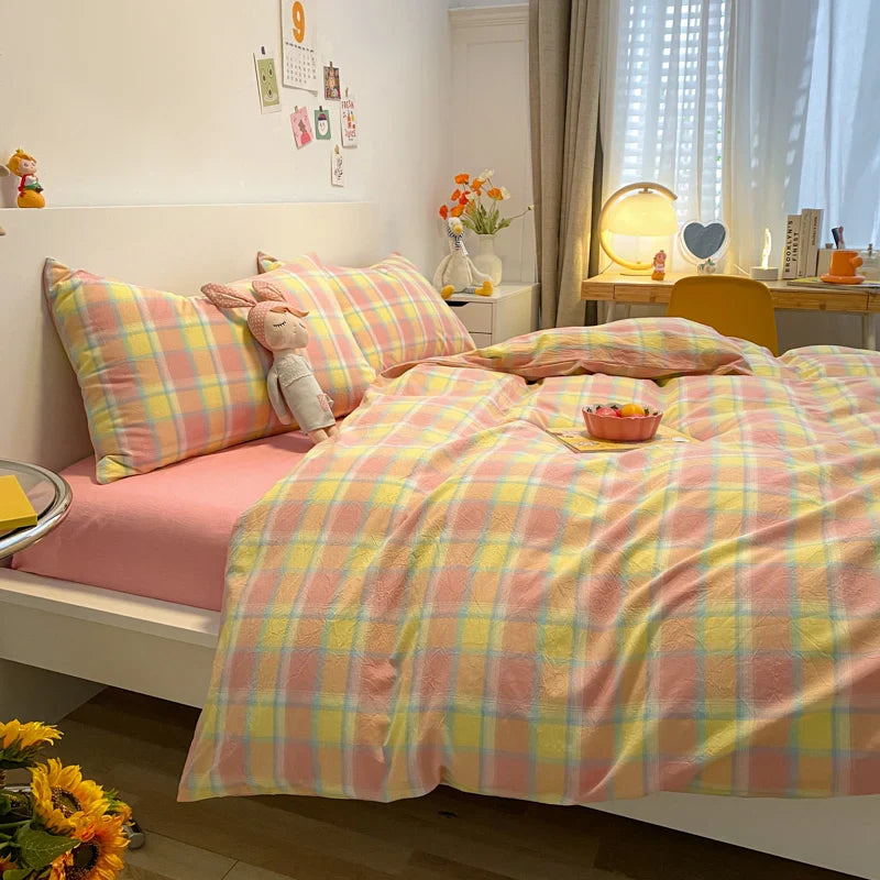 Rynx | Japanese Style 100% Cotton Soft Bed Linen Set Stripe Print Duvet Cover with Pillowcase Comforter Bedspread Pillowcase Sets