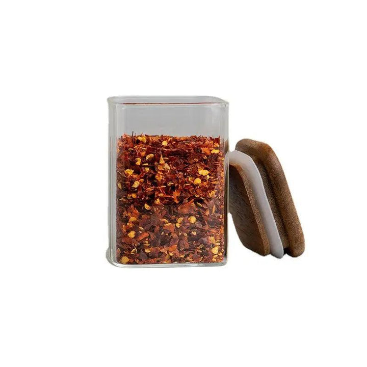 Lisslune | Elegant Acacia Wood and Glass Spice Jar Set - 4 Pieces for Kitchen Organization
