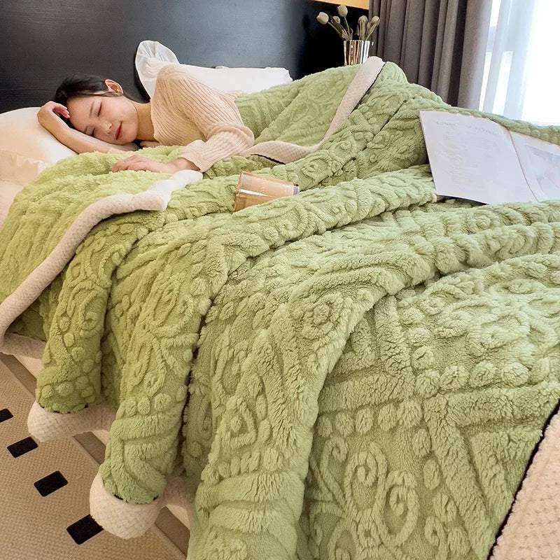 Rynx New European Style Checkered Velvet Warm Blanket for Bed Soft Fluffy Sofa Cover Blanket Super Warm Autumn Winter Throw Blanket