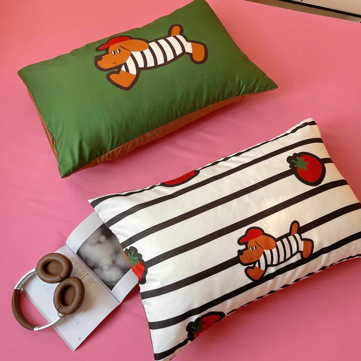 Rynx | Embroidered Running Dog Soft Bedding Set Duvet Cover Bed Linen Bedspread Pillowcases Flat Sheet Comforter Sets for Girls