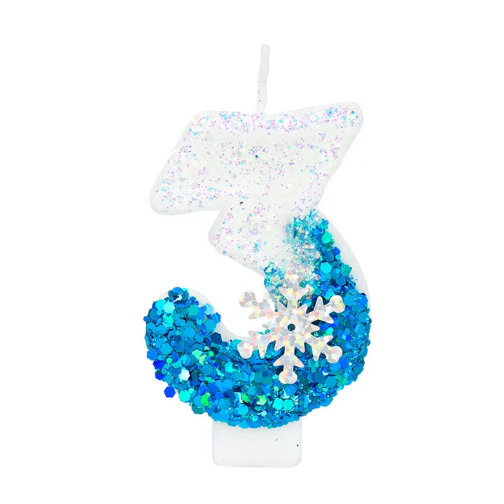 Rynx Frozen Birthday Candles 0-9 Number Glitter Blue Snowflake Cake Candle Kids Girls Birthday Party Cake Topper Decoration Accessories