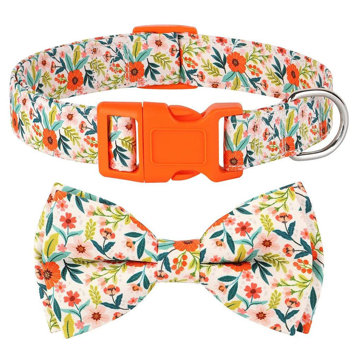 Lisslune | Floral Dress Adjustable Dog Collar with Bow Tie - Padded Nylon for All Breeds