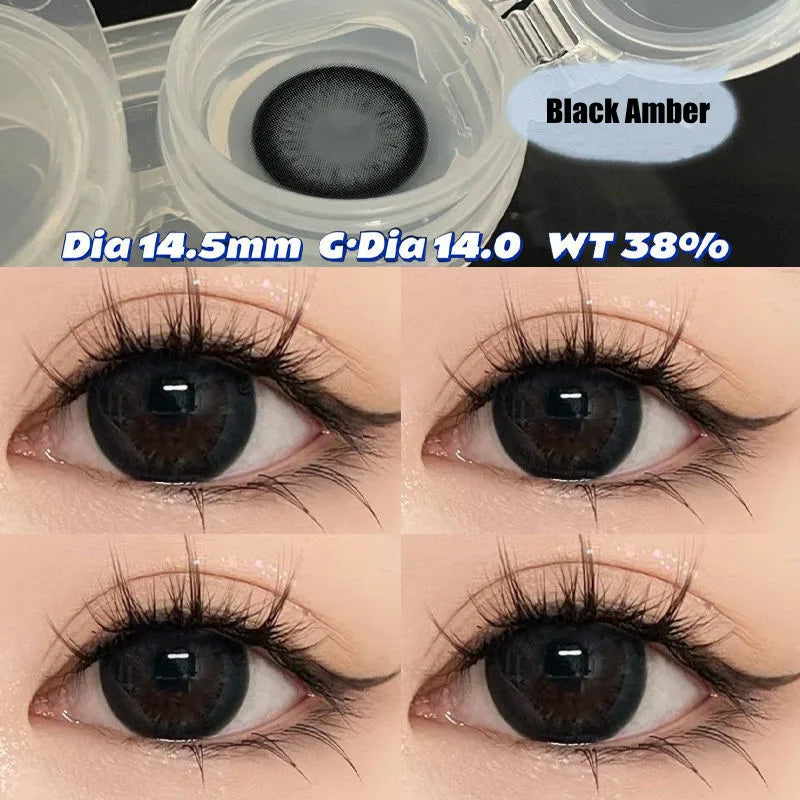 Lisslune | 2pcs Annual Contact Lenses Eye Black Natural Color Contact Lenses Round Soft Lenses Prescription Myopic Students Color Cosmetics