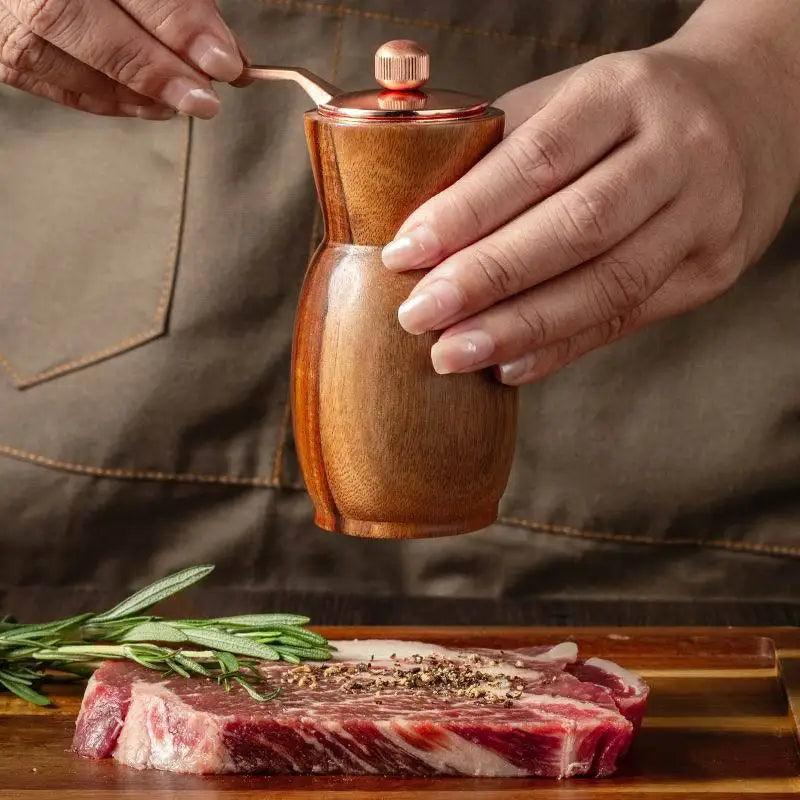 Lisslune | Handcrafted Acacia Wood Adjustable Salt and Pepper Mill Set - Elegant Kitchen Essential for Seasoning and Grilling