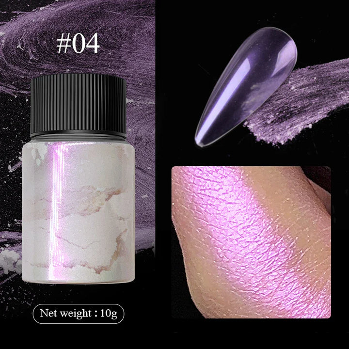 Rynx | Aurora Pearl White Nails Glitter Dust Chrome Gradient Rubbing on Powder Mirror Reflective Magnetic Pigment Nail Art Decorations