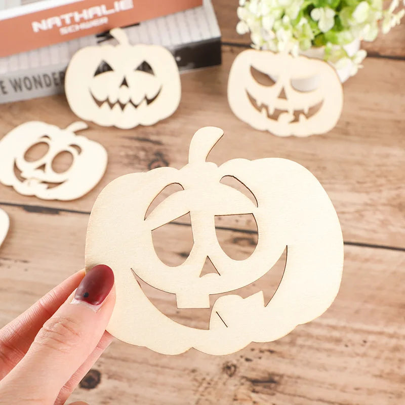 Rynx | 6 Pieces Wooden Pumpkin Hanging Craft Cardboard Funny Face Ornament For Halloween Party Home Decorations Kids DIY Painting Gifts