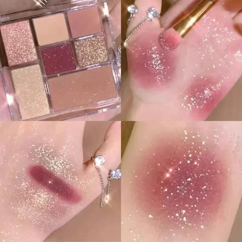 Rynx | Shimmer Eyeshadow Palette 7 Colors Gray Powder Glitter Eyeshadow Black Korean Eye Makeup Cosmetics Maquillajes For Women Makeup