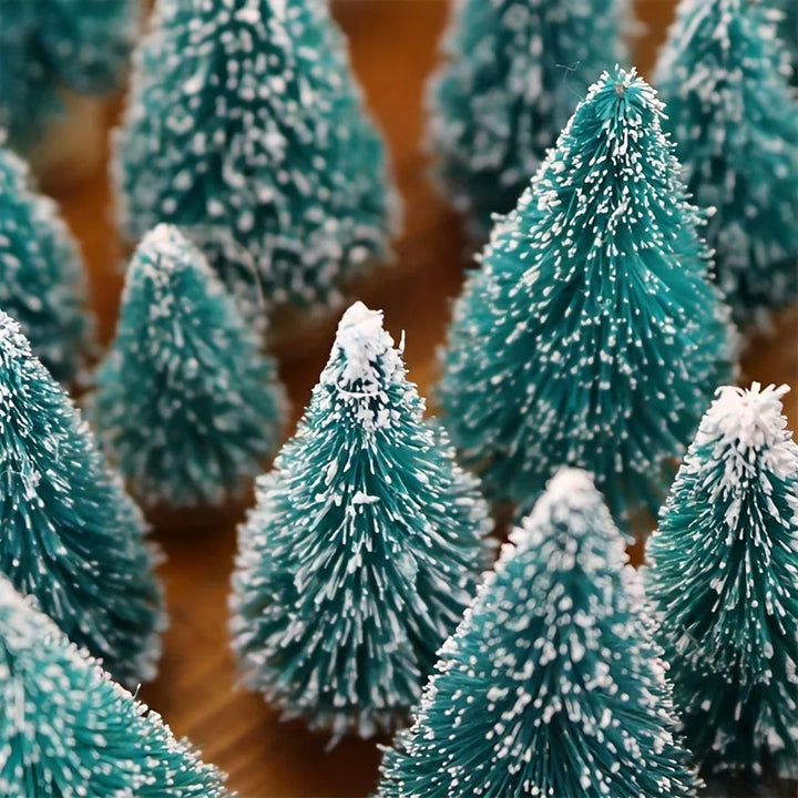 Rynx | 24 pieces, Mini Christmas sisal snow frost tree with wooden bottle brush - Perfect desktop tree for Christmas party and home decor