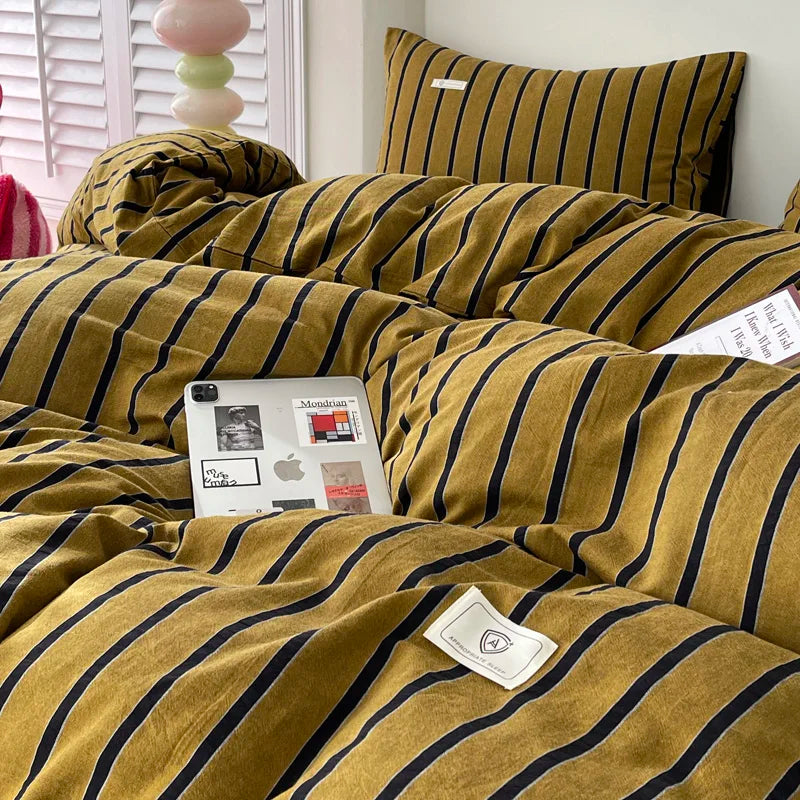 Rynx | Yellow striped bedding duvet cover set with pillowcase bedding single and double bed bedding duvet cover set queen/king double