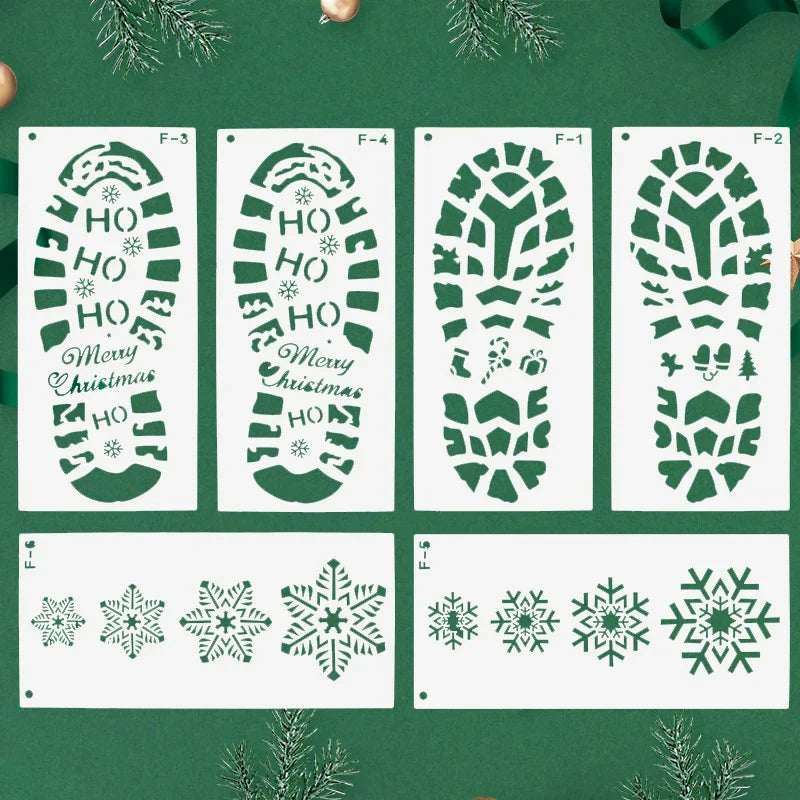 Rynx 6-piece Christmas footprint snowflake stencil Santa footprint coloring template scrapbook coloring embossing album Xmas decor
