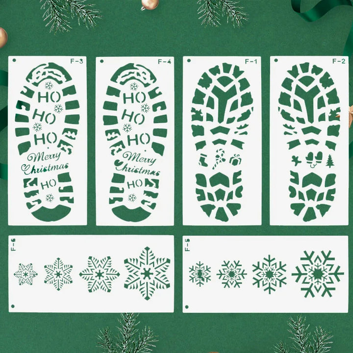 Rynx 6-piece Christmas footprint snowflake stencil Santa footprint coloring template scrapbook coloring embossing album Xmas decor