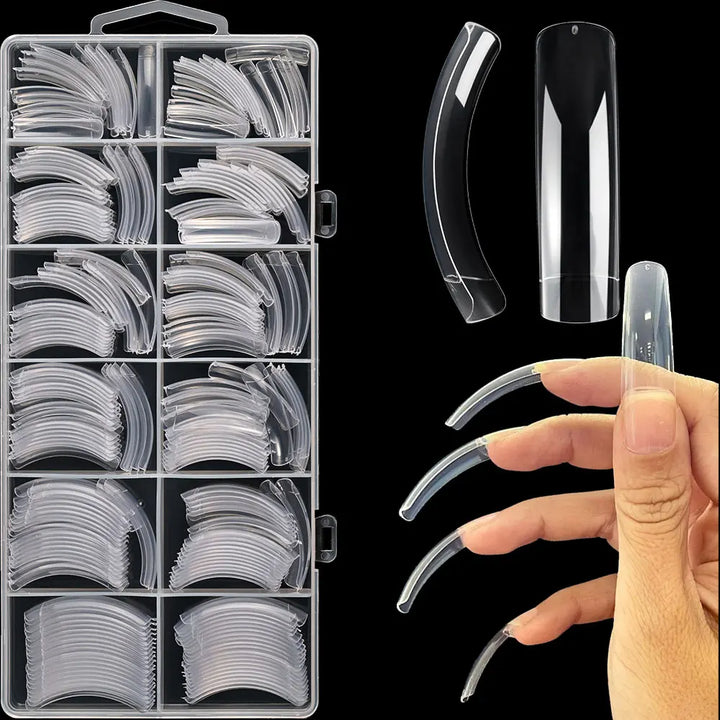 Rynx | 240PC Hawk Curve Long Square Plastic Nails 12 Size XXL Extra Deep Curve Full Cover Acrylic Artificial Tips Eagle Claw Nail Extension Tip