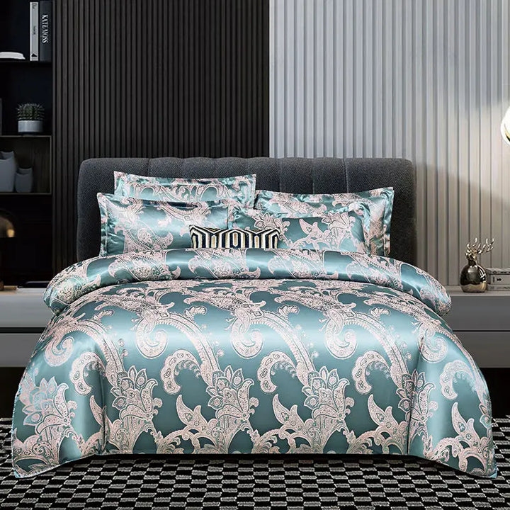 Lisslune | Satin Rayon Jacquard Duvet Cover Set 264x229cm – Luxury Summer Bedding for Comfortable Sleep & Home Décor