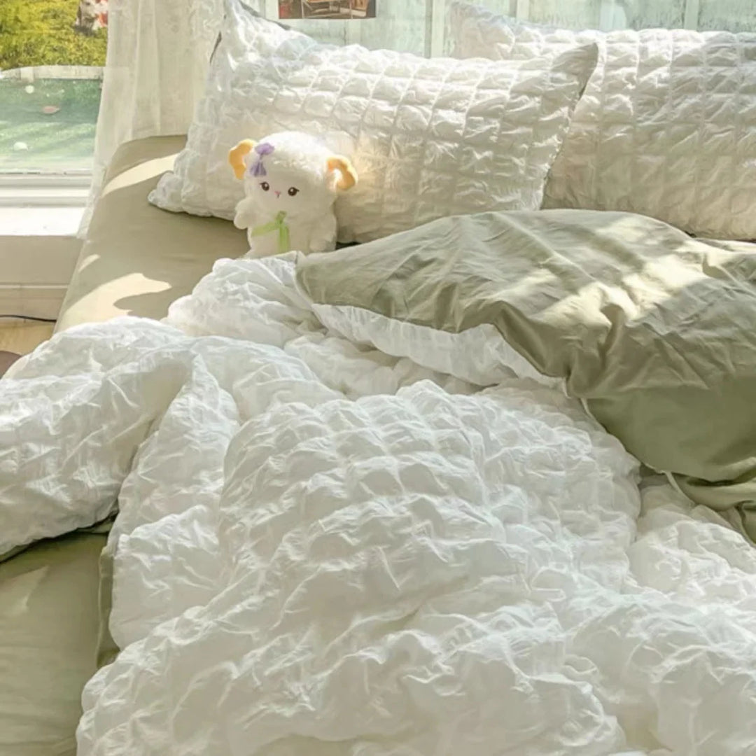 Rynx | Princess Bedding Set French Style Wash Cotton Uni Seersucker Summer Soft 2024 New Bed Sheet Set Blanket Set