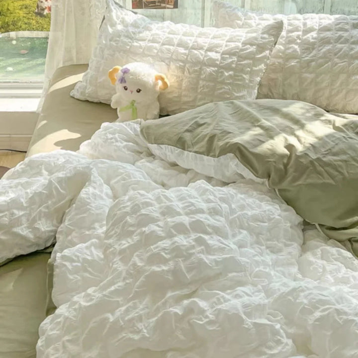 Rynx | Princess Bedding Set French Style Wash Cotton Uni Seersucker Summer Soft 2024 New Bed Sheet Set Blanket Set