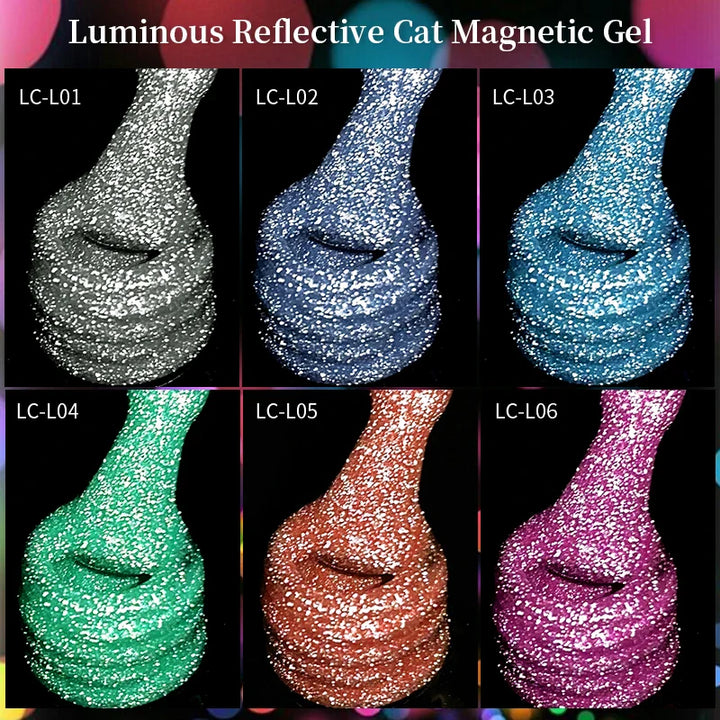 Rynx |7ML Snowlight Cat Magnetic Gel Nail Polish Grow-In-Dark Reflection Glitter Laser Semi-Permanent Soak Off UV Gel Nail Polish