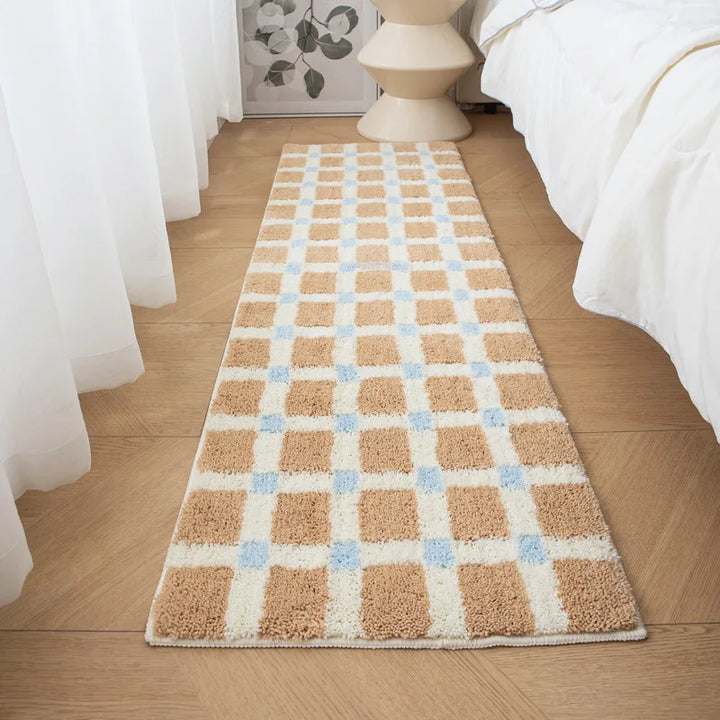Rynx | Geometric Tuffing Grid Bathroom Mat Long Living Room Rug Bath Mat Bedside Runner Soft Bedroom Floor Cushion Aesthetic Home Decor