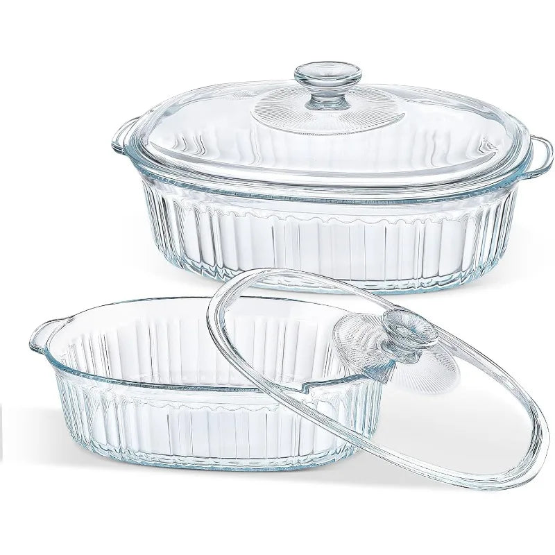 Lisslune | 4-piece Glass Bakeware Set with 2 Bakeware Dishes with Glass Lids, 1.9 Qt and 3 Qt