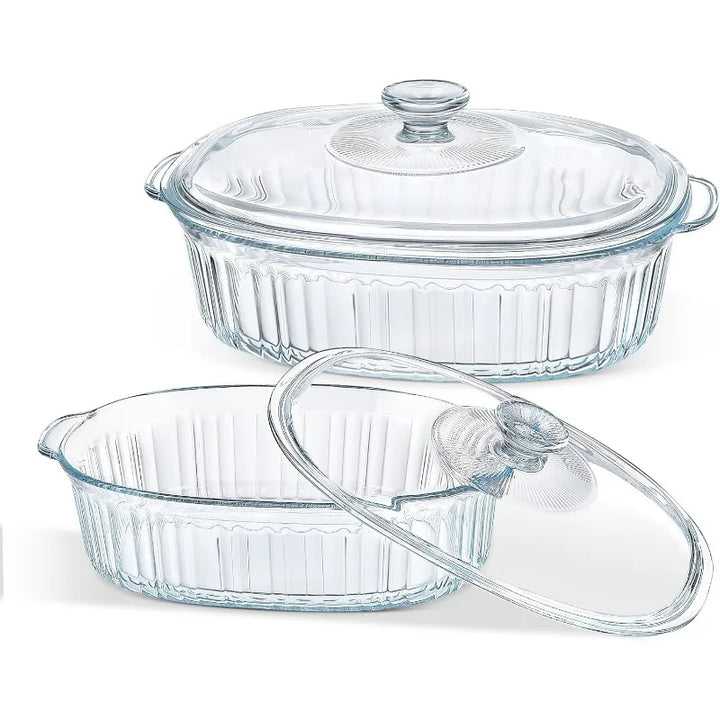 Lisslune | 4-piece Glass Bakeware Set with 2 Bakeware Dishes with Glass Lids, 1.9 Qt and 3 Qt