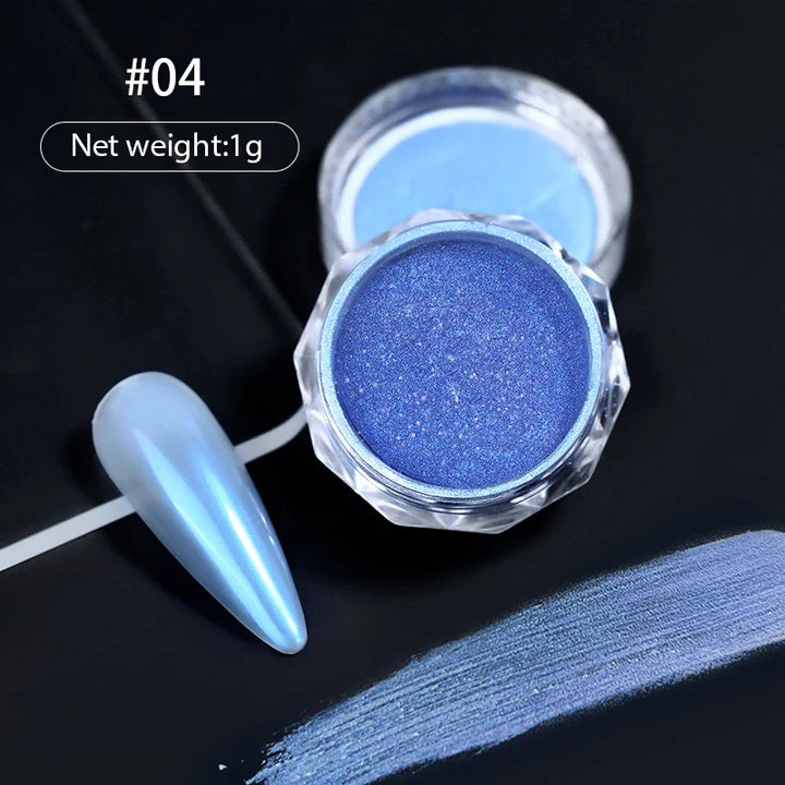 Rynx | Aurora Pearl White Nails Glitter Dust Chrome Gradient Rubbing on Powder Mirror Reflective Magnetic Pigment Nail Art Decorations